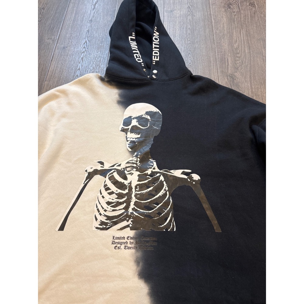 BoohooMAN Limited Edition Skeleton Tie Dye Hoodie Sweatshirt Black Cream Size L - Picture 2 of 9